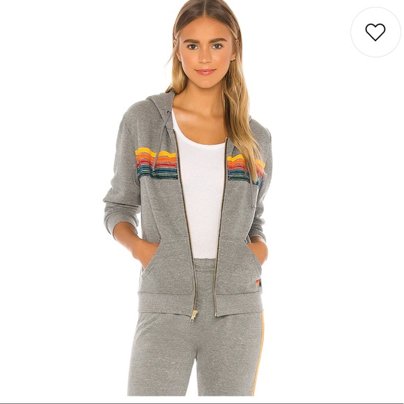 Aviator Nation Tops - Aviator Nation 5 Stripe Zip Hoodie Heather Grey